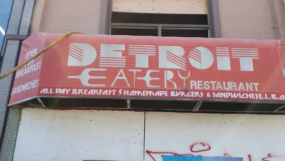 Detroit Eatery restaurant front after fire
